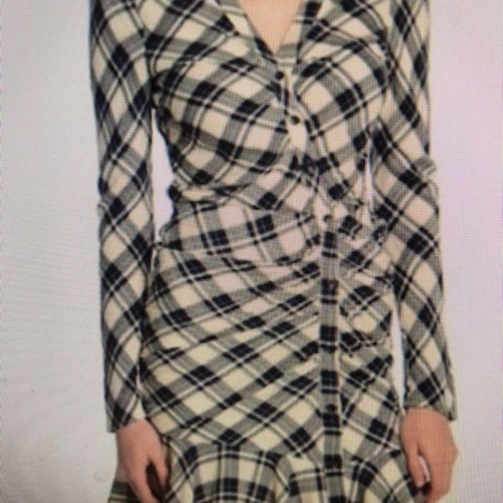 Veronica Beard | Rowe Plaid Asymmetrical Dress Navy/white